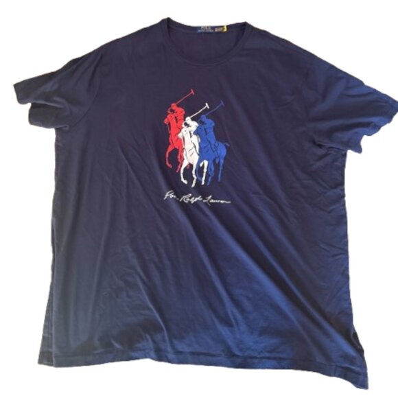 Polo Ralph Lauren Big & Tall Tricolor Player Logo T-Shirt | Navy | 4XB - Picture 2 of 4